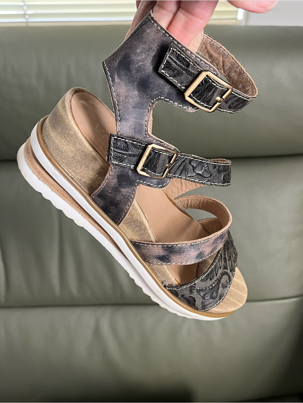 L’Artiste Nolana Black Brown Multi Wedge Sandals - Picture 6 of 9